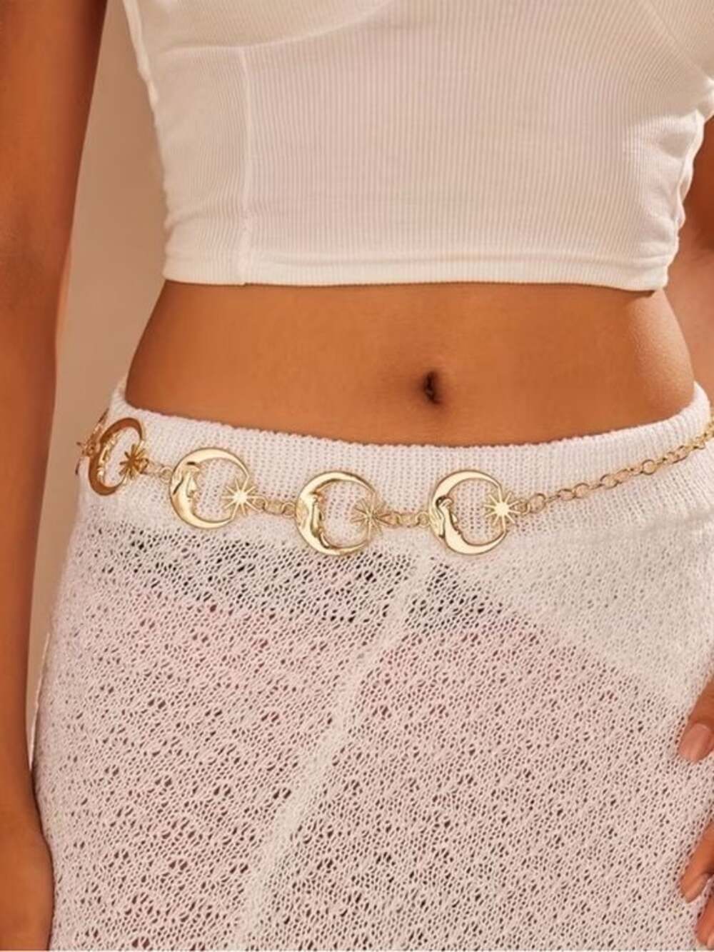 Gold Moon & Star Link Waist Chain Belt - Women's Gold Accessory